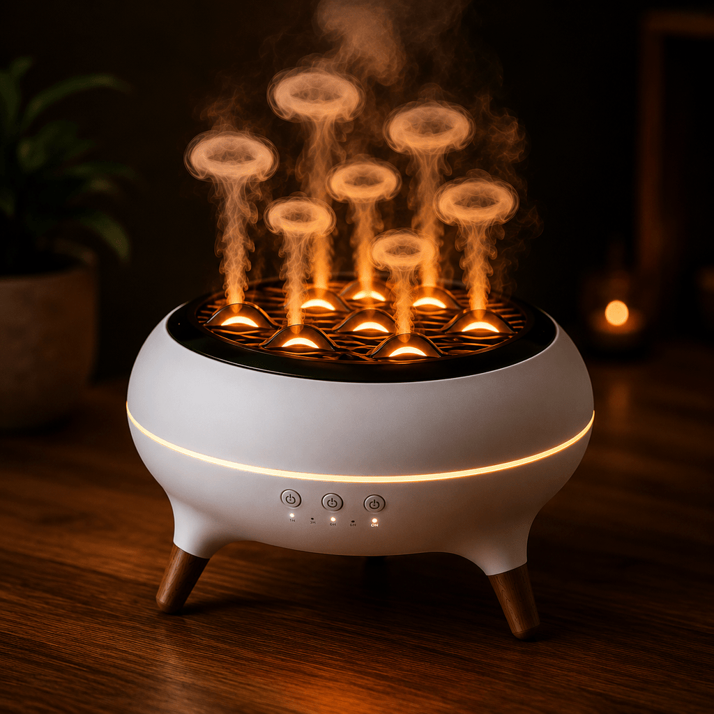 350ML Flame Aroma Diffuser with Remote Control Essential Oil Humidifier & 7-Color LED Night Light - ECOMSTART