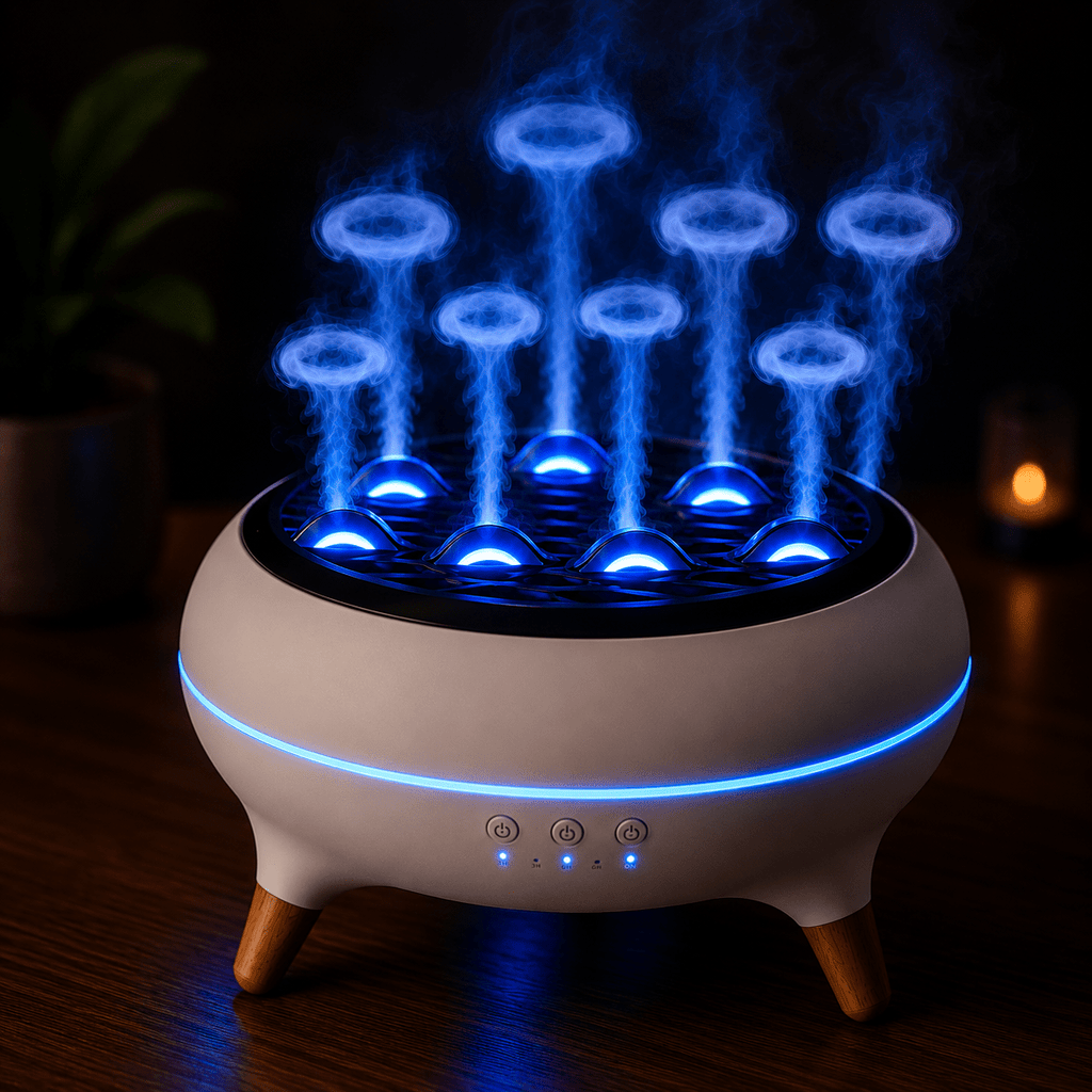 350ML Flame Aroma Diffuser with Remote Control Essential Oil Humidifier & 7-Color LED Night Light - ECOMSTART