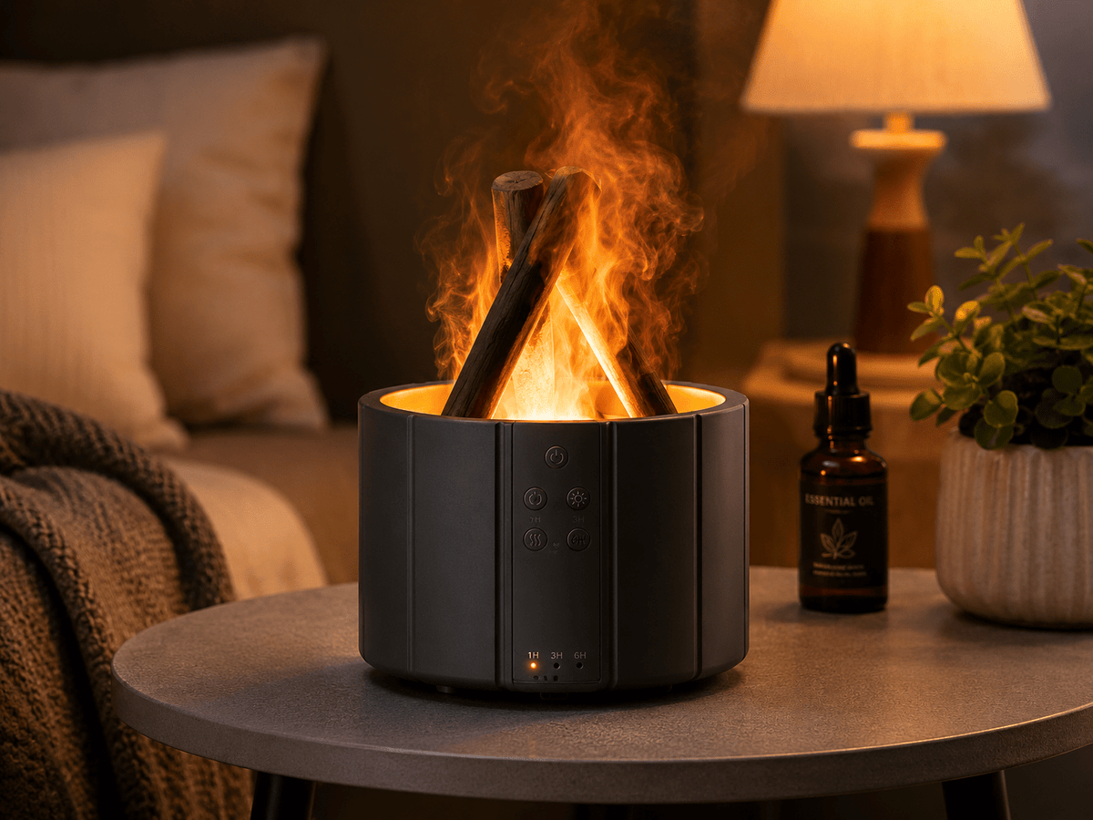 Campfire Flame Aroma Diffuser – Ultrasonic Essential Oil Humidifier with LED Light - ECOMSTART
