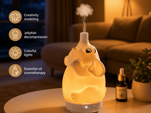 Elephant Aroma Diffuser – Ultrasonic Essential Oil Humidifier with LED Night Light - ECOMSTART