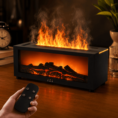 Flame Aroma Diffuser & Essential Oil Humidifier USB Cool Mist Air Humidifier with LED Flame Light & Remote Control for Home - ECOMSTART
