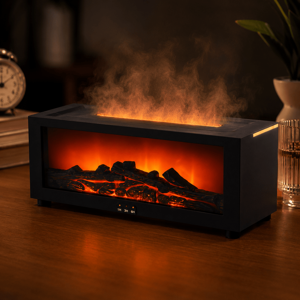 Flame Aroma Diffuser & Essential Oil Humidifier USB Cool Mist Air Humidifier with LED Flame Light & Remote Control for Home - ECOMSTART
