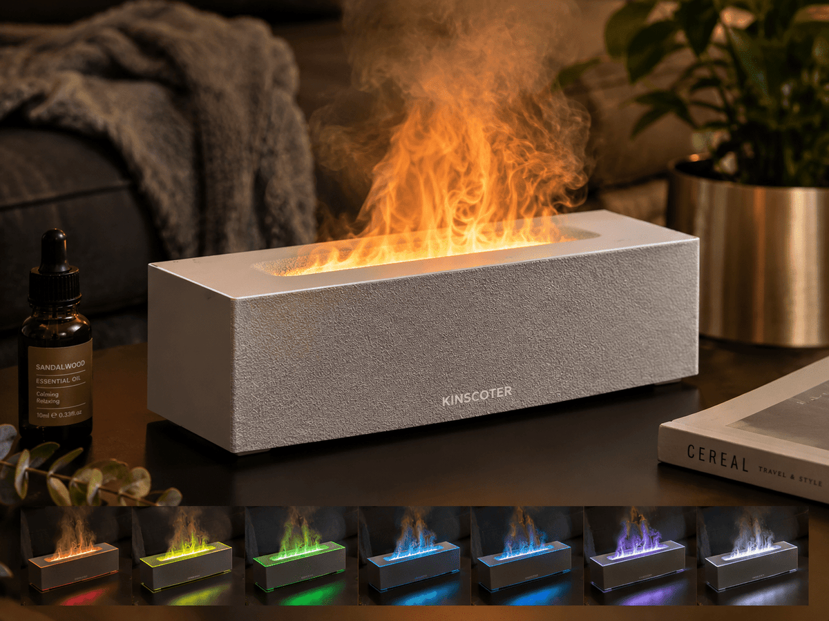 Flame Fireplace Aroma Diffuser – Ultrasonic Essential Oil Humidifier with LED Light - ECOMSTART