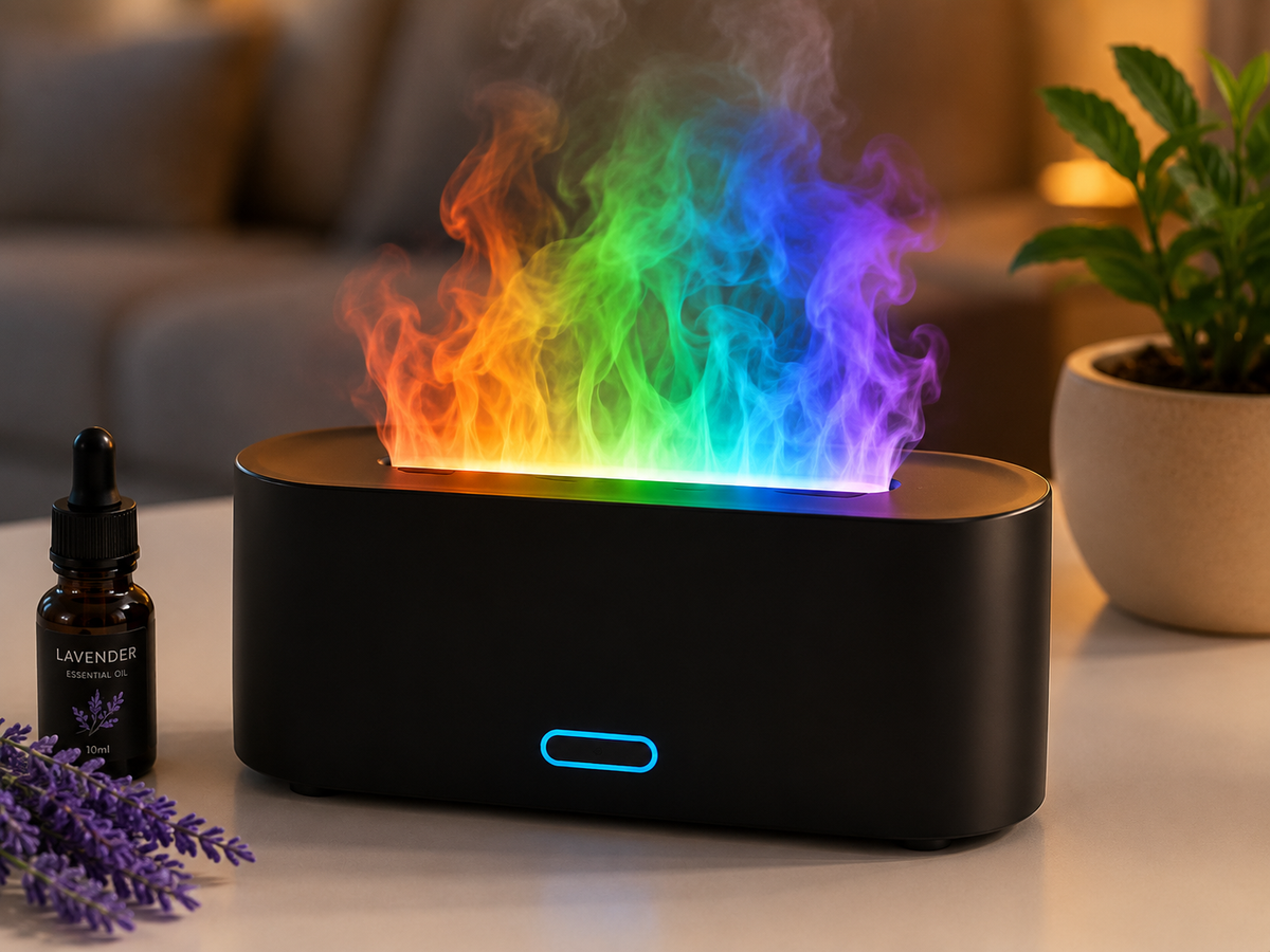 Rainbow Flame Aroma Diffuser – Ultrasonic Essential Oil Humidifier with LED Light - ECOMSTART