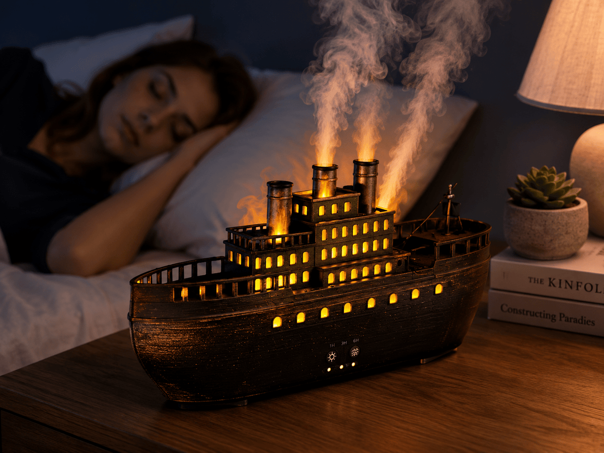 Steamship Aroma Diffuser – Ultrasonic Essential Oil Humidifier with LED Light - ECOMSTART