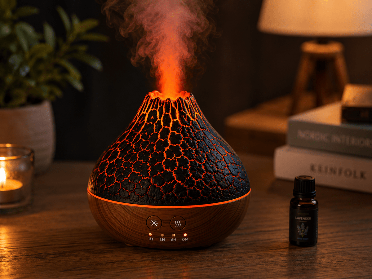 Volcano Mist Aroma Diffuser – Ultrasonic Essential Oil Humidifier with LED Light - ECOMSTART